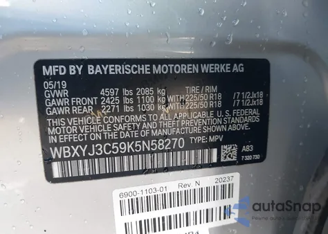 2019 BMW X2 Sdrive28I from USA, damaged, VIN WBXYJ3C59K5N58270